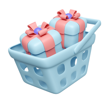 shopping carts or basket with gift box isolated. 3d illustration render png
