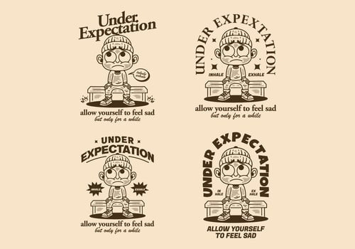 Under expectation, little man character wearing beanie with sad face vector