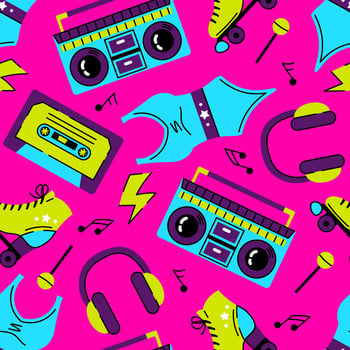 Vibrant 80s music seamless pattern vector