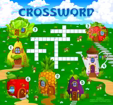 Crossword quiz game with cartoon fairytale houses vector