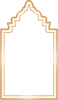 Ramadan window frame shape. Islamic golden arch. Muslim mosque element of architecture with ornament. Turkish gate and door png