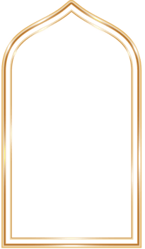 Ramadan window frame shape. Islamic golden arch. Muslim mosque element of architecture with ornament. Turkish gate and door png