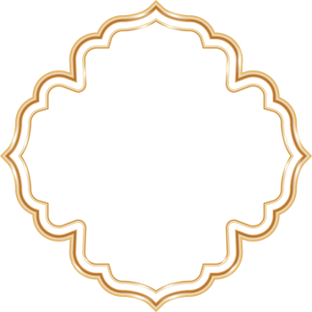 Ramadan window frame shape. Islamic golden Muslim mosque element of architecture with ornament. png