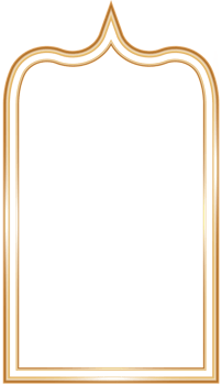 Ramadan window frame shape. Islamic golden arch. Muslim mosque element of architecture with ornament. Turkish gate and door png