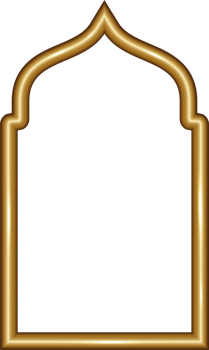 Ramadan window frame shape. Islamic golden arch. Muslim mosque element of architecture with ornament. Turkish gate and door png