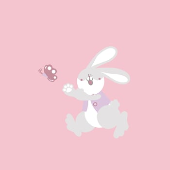 happy easter festival with animal pet bunny rabbit and butterfly, pastel color, flat vector illustration cartoon character