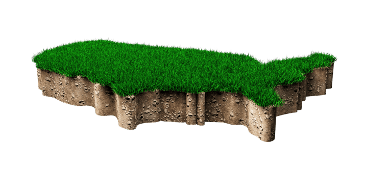 USA Map soil land geology cross section with green grass and Rock ground texture 3d illustration png