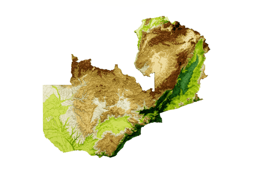 Zambia Map Shaded relief Color Height map 3d illustration png