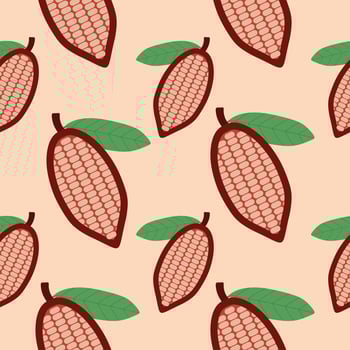 Cacao seamless pattern vector illustration. Natural chocolate. Organic sweet food, graphic art sketch. Cocoa vintage package.