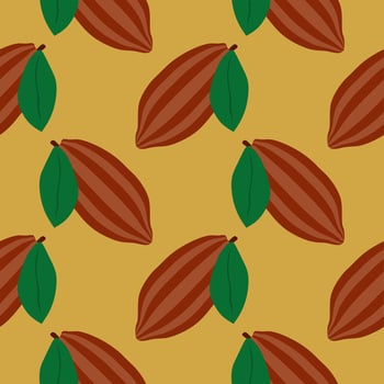 Cacao seamless pattern vector illustration. Natural chocolate. Organic sweet food, graphic art sketch. Cocoa vintage package.