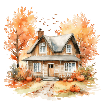 autumn tree and house watercolor illustration isolated ai generated png
