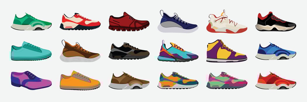 Collection of realistic sneakers of different types. Sports shoes in detailed style. vector