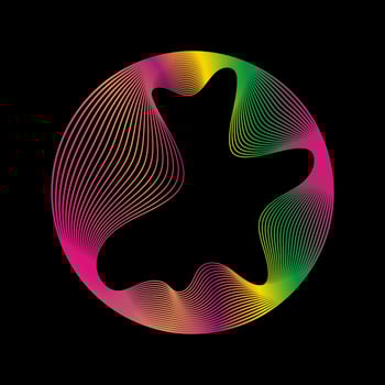 Glowing circle of neon colors of round curved shape with wavy dynamic lines isolated on black background. Circular frame light frame. Concept of future technology. vector