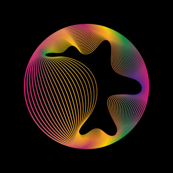 Glowing circle of neon colors of round curved shape with wavy dynamic lines isolated on black background. Circular frame light frame. Concept of future technology. vector