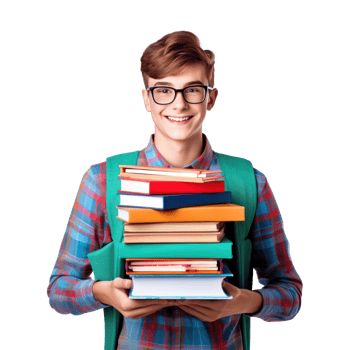 Happy student boy with books isolated png