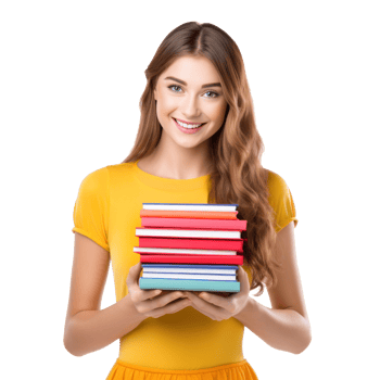 Happy student girl with books isolated png