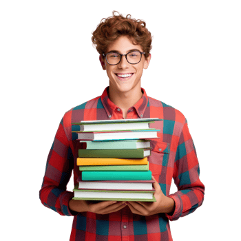 Happy student boy with books isolated png