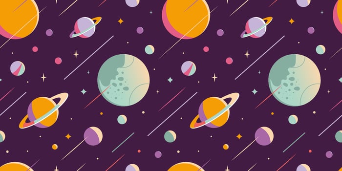 Outer Space Seamless pattern, abstract Background with planets and stars. Trendy modern vector illustration, hand drawn, flat