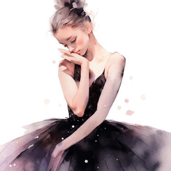 watercolor ballerina in black dress tutu. Isolated painting sketch on white background. png