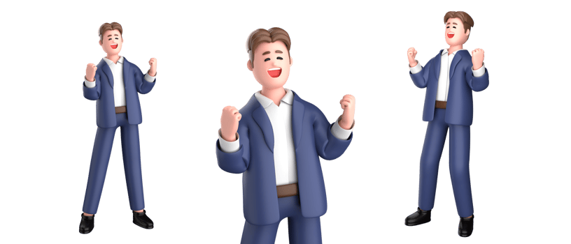 3d businessman executive  pose wearing suit standing holding tablet pointing advertising isolated on white background, 3d rendering png