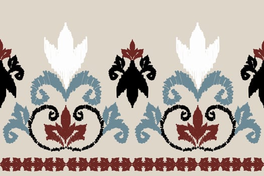 Ikat floral paisley embroidery on white background.geometric ethnic oriental pattern traditional.Aztec style abstract vector illustration.design for