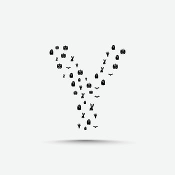 Halloween letter logo or icon template design with ghost, tree, pumpkin, bat, hand, and cat vector