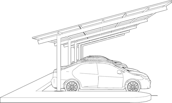 3D illustration of solar carport vector
