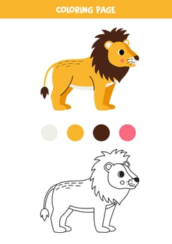 Color cartoon yellow lion. Worksheet for kids. vector