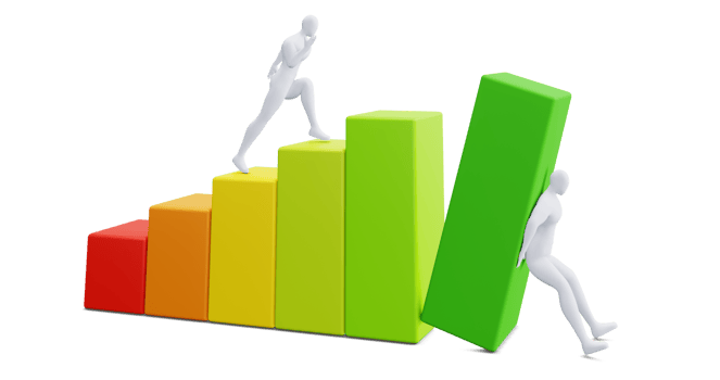 3d Man Figure with Colorful Statistic Growth Bar. Grow Up Bussiness concept. png