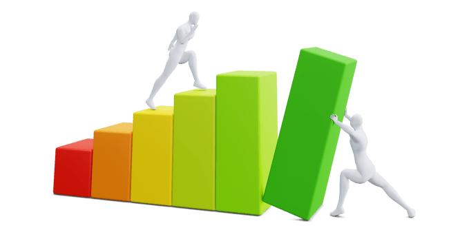 3d Man Figure with Colorful Statistic Growth Bar. Grow Up Bussiness concept. png