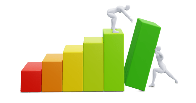 3d Man Figure with Colorful Statistic Growth Bar. Grow Up Bussiness concept. png