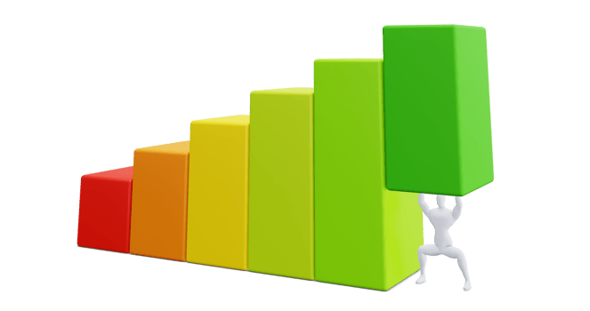 3d Man Figure with Colorful Statistic Growth Bar. Grow Up Bussiness concept. png