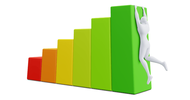 3d Man Figure with Colorful Statistic Growth Bar. Grow Up Bussiness concept. png
