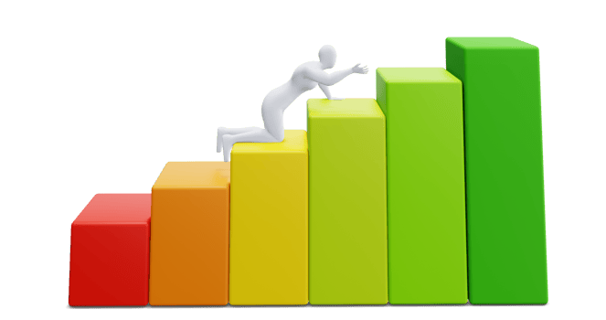 3d Man Figure with Colorful Statistic Growth Bar. Grow Up Bussiness concept. png