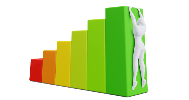 3d Man Figure with Colorful Statistic Growth Bar. Grow Up Bussiness concept. png