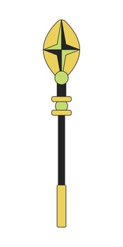 Magical wizard staff flat line color isolated vector object. Walking mysterious cane. Editable clip art image on white background. Simple outline cartoon spot illustration for web design