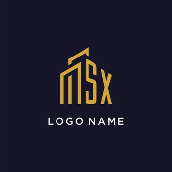 SX initial monogram with building logo design vector