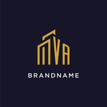 VA initial monogram with building logo design vector