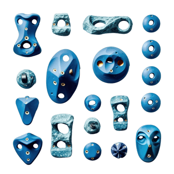 Set of blue rock climbing holds isolated on transparent background, created with generative AI png