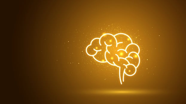 The glowing human brain on the dark background. Creative thinking conceptual illustration, bright ideas, a symbol of intellectual, and brain symptoms vector