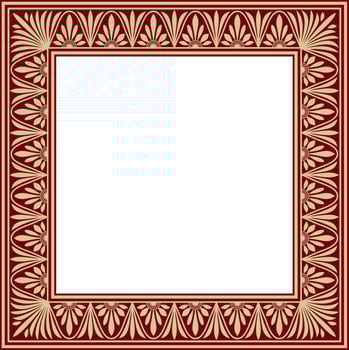 Vector gold and red square classic greek meander ornament. Pattern of ancient Greece. Border, frame of the Roman Empire