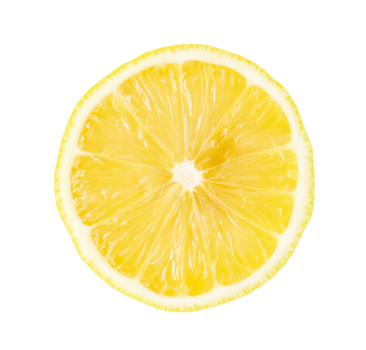 Top view of beautiful yellow lemon half isolated with clipping path in png file format