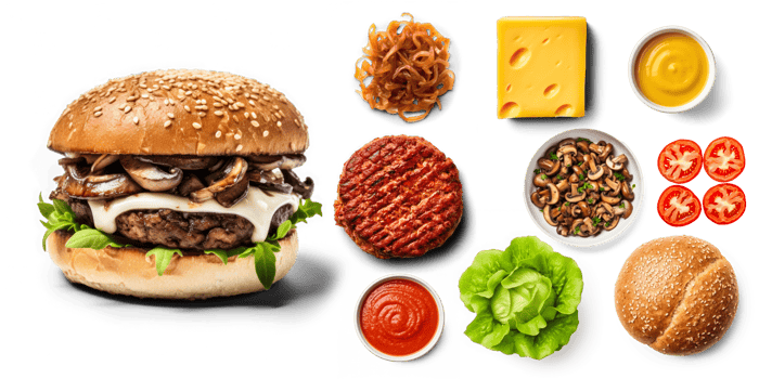Mushroom Burger with ingredients on transparent background png
