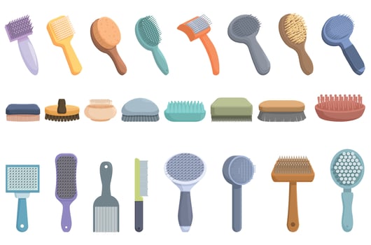 Grooming Brush icons set cartoon vector. Cat hair vector