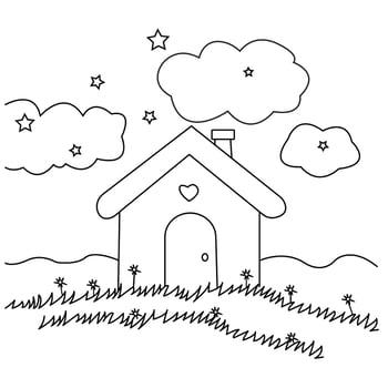 Printnature cloroing page and line art,landscape coloring book element,fresh eco coloring page of nature and animal for kids and adult coloring book vector