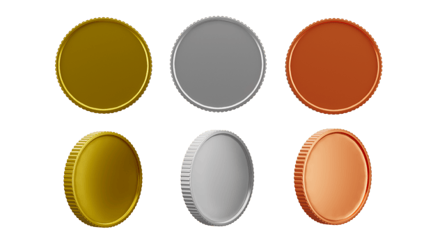 3D rendering of Gold, Silver and Bronze medal png