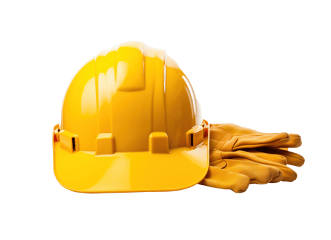 A yellow hardhat and glove isolated png