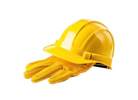 A yellow hardhat and glove isolated png