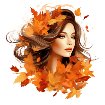 Autumn girl with falling leaves png