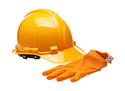 A yellow hardhat and glove isolated png